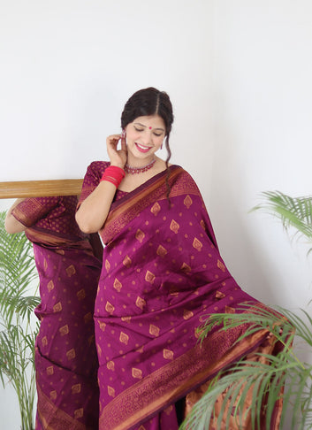 Wine Pure Soft Silk Saree With Twirling Blouse Piece