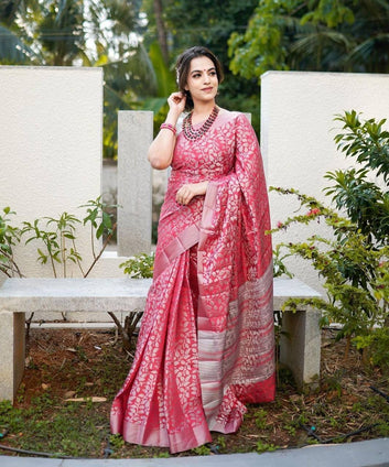 Peach Pure Soft Silk Saree With Attractive Blouse Piece