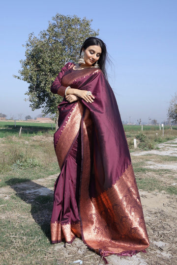 Wine Pure Soft Silk Saree With Attractive Blouse Piece