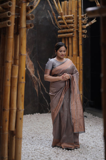 Light Grey Pure Soft Silk Saree With Heavy Brocade Blouse Piece