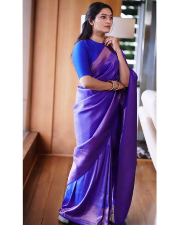 Blue Pure Soft Silk Saree With Twirling Blouse Piece
