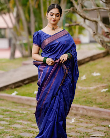 Royal Blue Pure Soft Semi Silk Saree With Attractive Blouse Piece