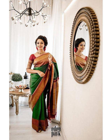 Green Pure Soft Silk Saree With Lovely Blouse Piece