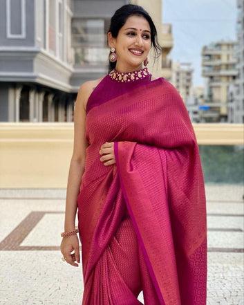Purple Semi Silk Saree Weaved With Copper Zari With Attached Heavy Brocade Blouse