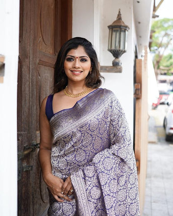 Staring Blue Pure Soft Silk Saree With Tempting Blouse Piece