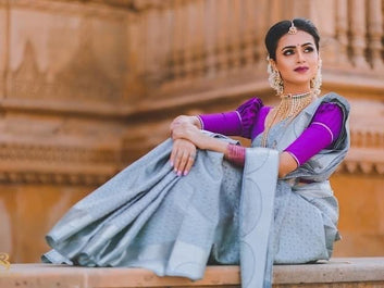 Grey Pure Soft Silk Saree With Twirling Blouse Piece
