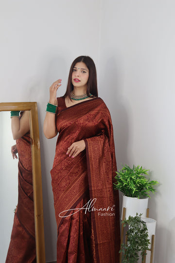 Maroon Pure Soft Silk Saree With Tempting Heavy Brocade Blouse Piece