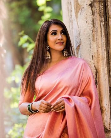 Peach Pure Soft Silk Saree With Twirling Blouse Piece