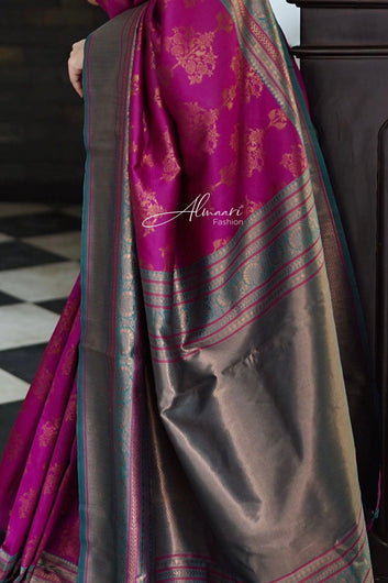 Phenomenal Purple Soft Silk Saree Weaved With Copper Zari With Imbrication Blouse Piece