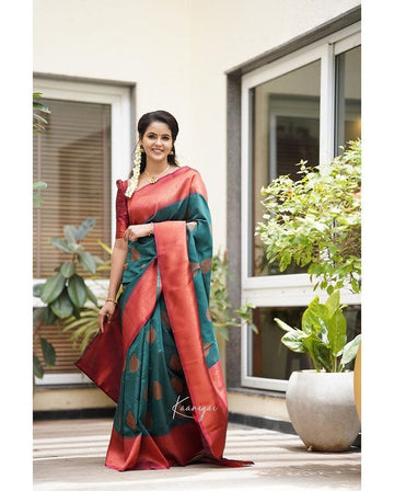 Rama Pure Soft Silk Saree With Attractive Blouse Piece