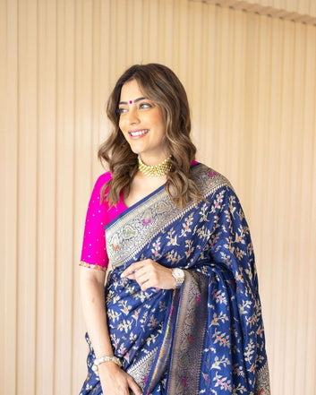 Navy Blue Pure Semi Silk Saree.