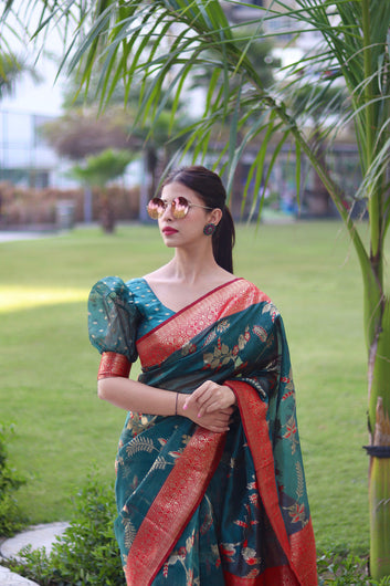Green Pure Soft Organza Silk Saree Stylish Blouse Piece