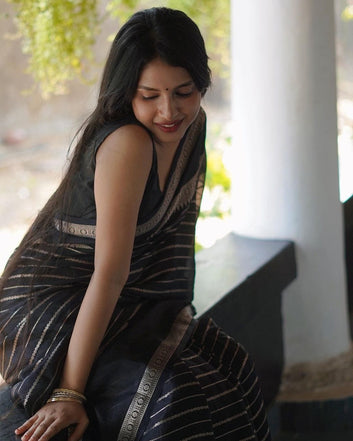 Black Pure Soft Semi-Silk Saree Stylish Blouse Piece