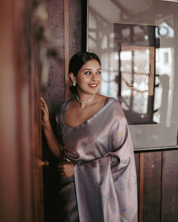 Grey Pure Soft Semi Silk Saree With Attractive Blouse Piece