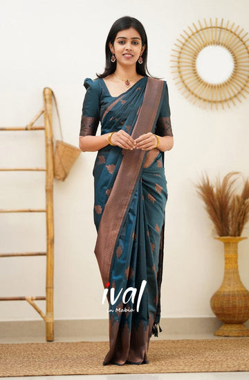 Snazzy Rama Pure Soft Silk Saree With Confounding Blouse Piece