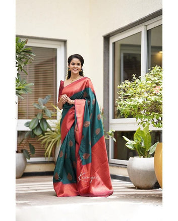 Rama Pure Soft Silk Saree With Attractive Blouse Piece