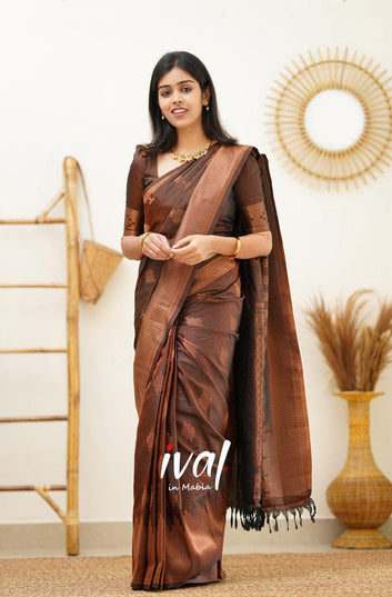 Snazzy Coffee Pure Soft Silk Saree With Confounding Blouse Piece