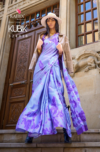 Pure Satin Crape Multi Coloured Printed Saree Comes With Attached Blouse