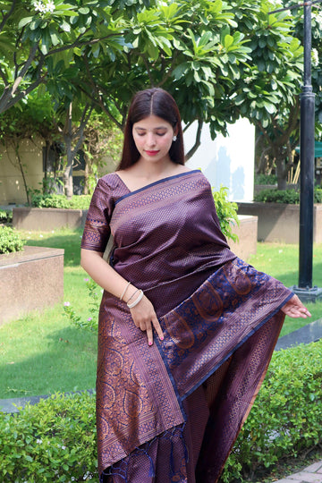 Snazzy Navy Blue Pure Soft Silk Saree With Confounding Blouse Piece