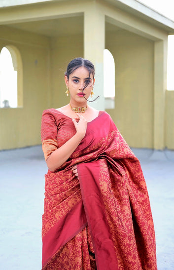 Staring Maroon Pure Soft Silk Saree With Tempting Blouse Piece