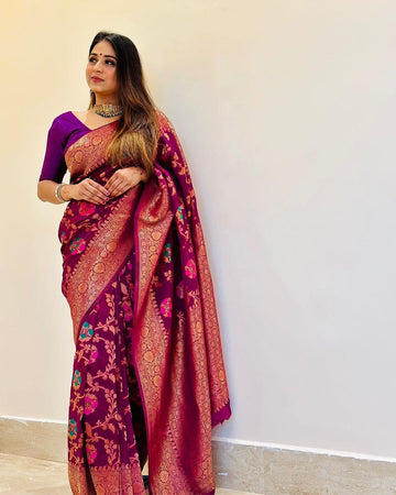 Purple Pure Soft Semi Silk Saree With Attractive Blouse Piece