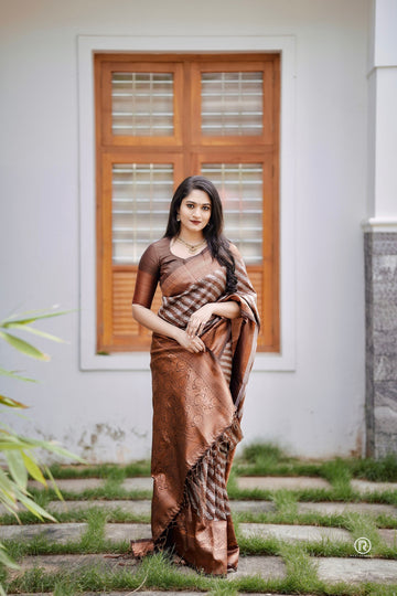 Coffee Pure Soft Silk Saree With Felicitous Blouse Piece