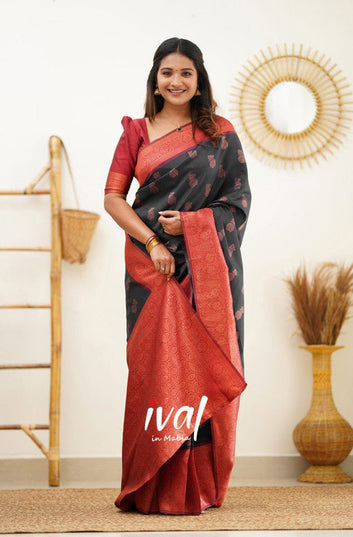Black Pure Soft Silk Saree With Energetic Blouse Piece
