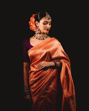 Orange Pure Soft Silk Saree With Lovely Blouse Piece