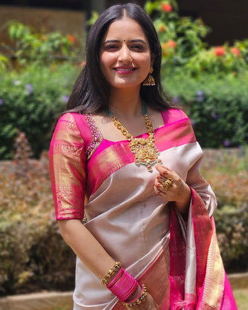 Light Grey Pure Soft Semi-Silk Saree Stylish Blouse Piece