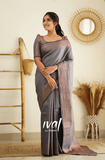 Light Grey Pure Soft Silk Saree With Heavy Brocade Blouse Piece