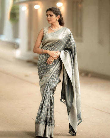 Grey Pure Soft Semi Silk Saree With Attractive Blouse Piece