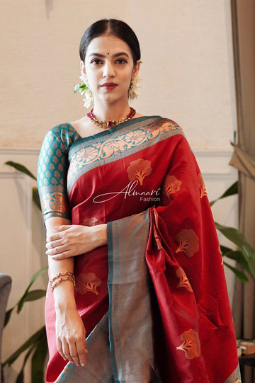 Maroon Pure Soft Semi-Silk Saree Stylish Blouse Piece