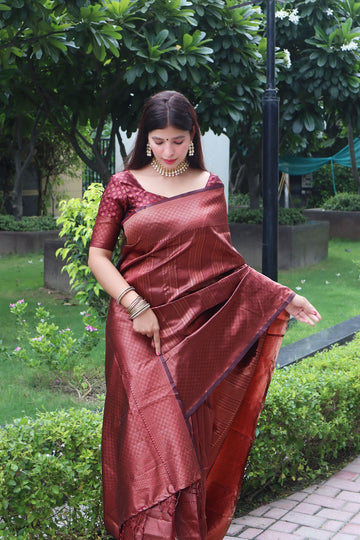 Maroon Pure Soft Silk Saree With Confounding Blouse Piece