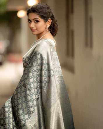 Grey Pure Soft Semi Silk Saree With Attractive Blouse Piece