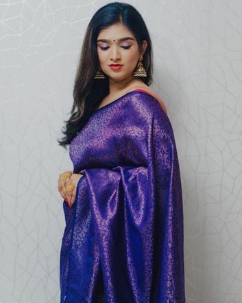 Stunning Violet Semi Silk Saree Weaved With Copper Zari