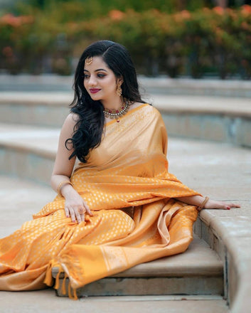 Quintessential Yellow Pure Soft Silk Saree With Magnific Blouse Piece