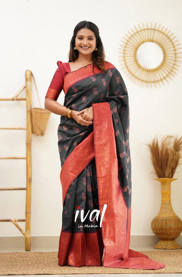 Black Pure Soft Silk Saree With Energetic Blouse Piece