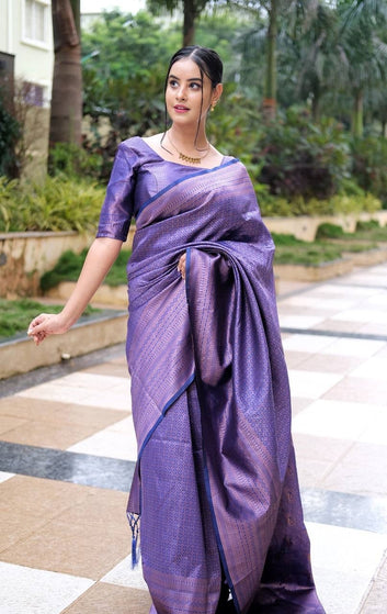 Royal Blue Pure Soft Silk Saree With Tempting Blouse Piece