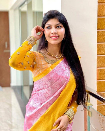 Baby Pink Pure Soft Silk Saree With Twirling Blouse Piece
