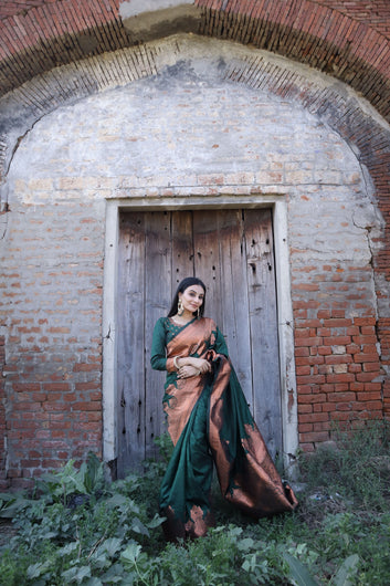 Dark Green Pure Soft Silk Saree Stylish Blouse Piece