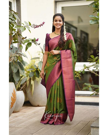 Light Green Pure Soft Silk Saree With Attractive Blouse Piece