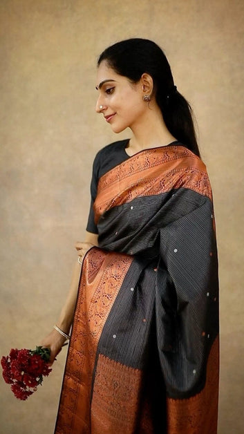 Black Pure Soft Silk Saree With Lovely Blouse Piece