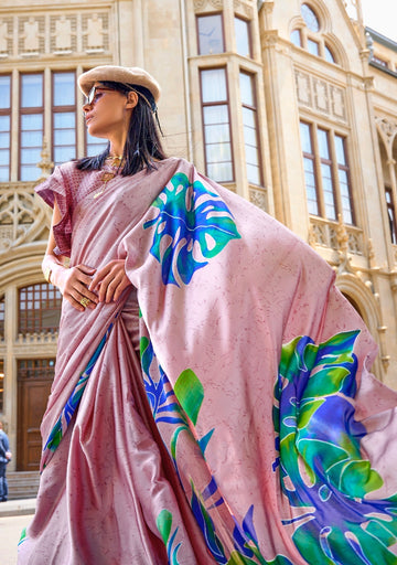 Pure Satin Crape Multi Coloured Printed Saree Comes With Attached Blouse