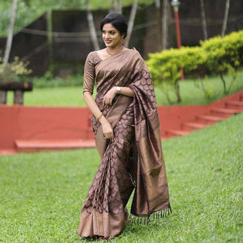 Coffee Pure Soft Silk Saree With Attractive Blouse Piece