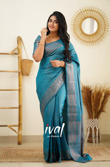 Rama Pure Soft Silk Saree With Lovely Blouse Piece