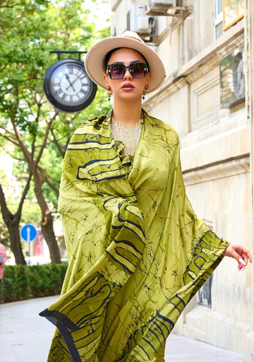 Pure Satin Crape Multi Coloured Printed Saree Comes With Attached Blouse