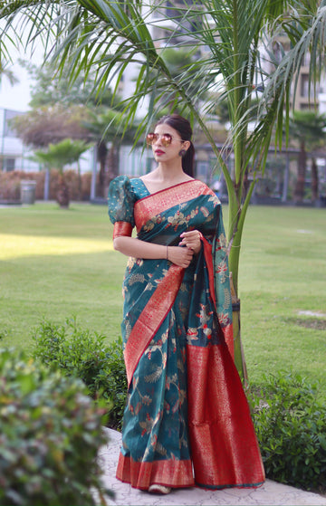 Green Pure Soft Organza Silk Saree Stylish Blouse Piece