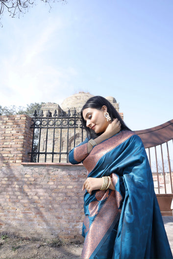 Rama Soft Silk Saree With Girlish Blouse Piece