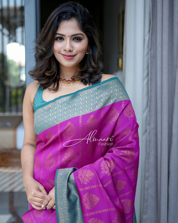 Purple Pure Semi Silk Saree Weaved With Copper Zari With Imbrication Blouse Piece