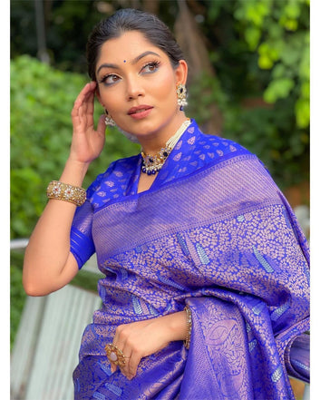 Symmetrical Blue Pure Soft Silk Saree With Engrossing Blouse Piece